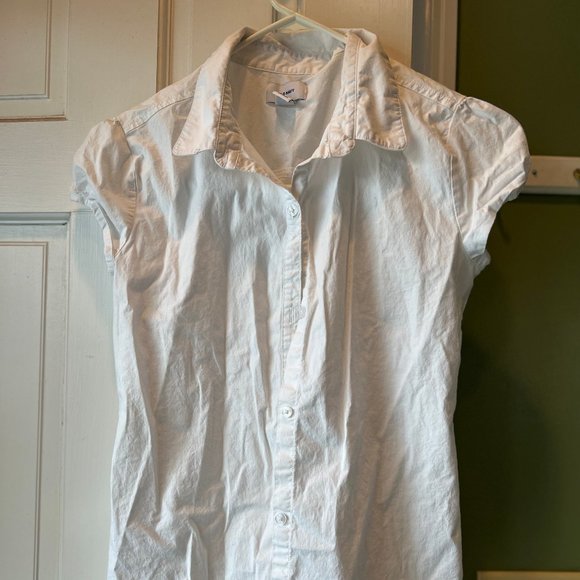 girls white cap sleeve button down - Picture 1 of 3